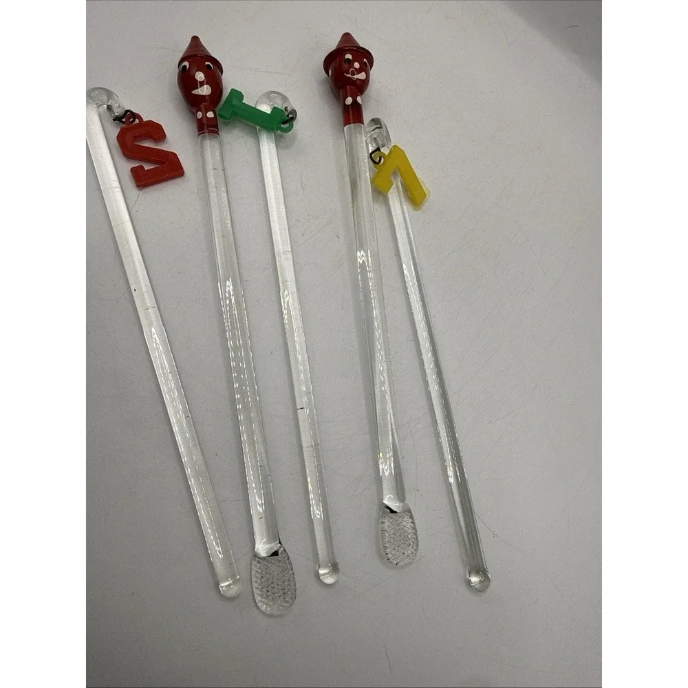 Vintage Hand Blown Glass Swizzle Sticks Cocktail Stirrers Set of 5